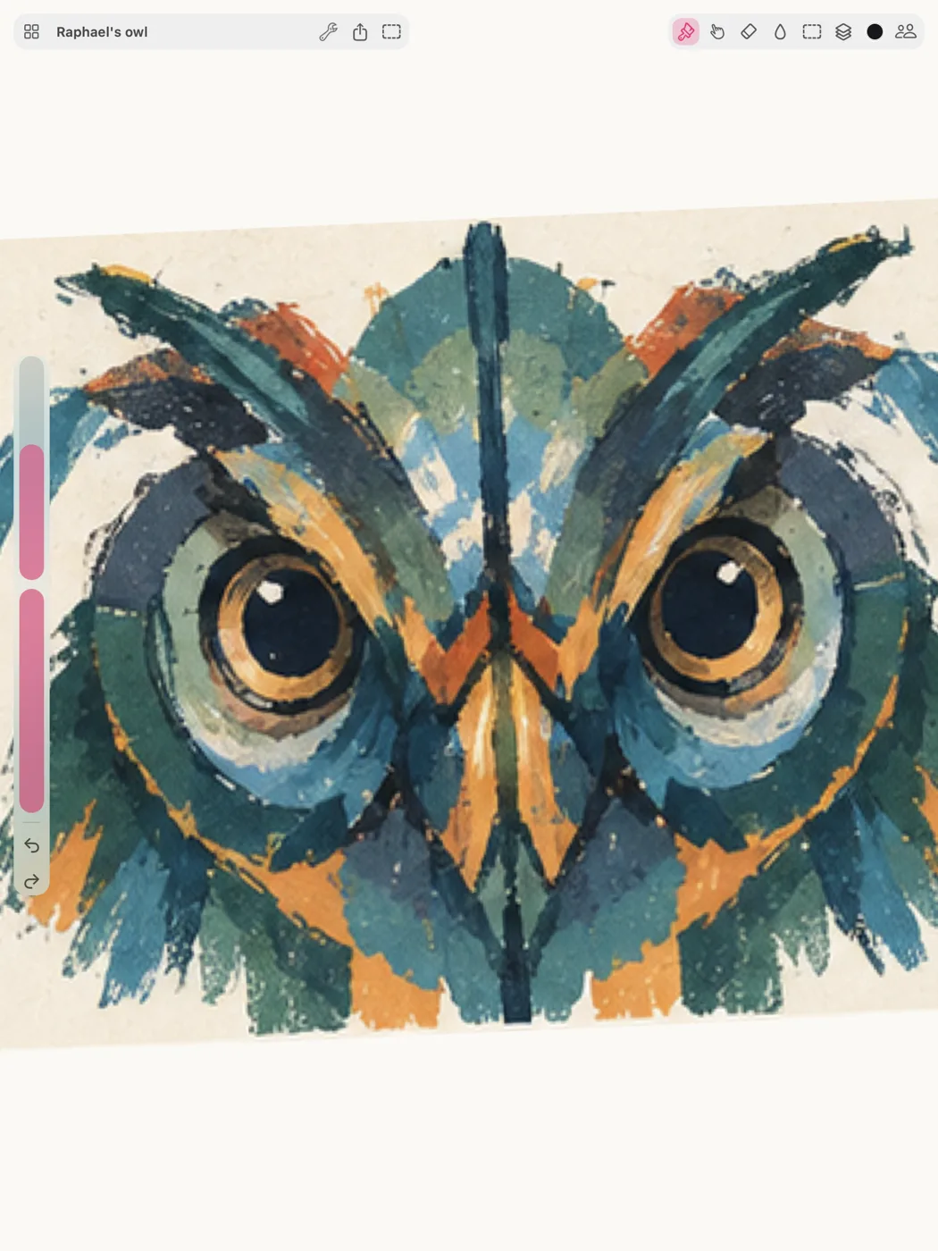 A painted owl on the Smudjo canvas